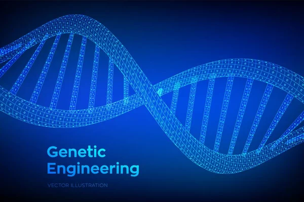 DNA-sekvens. Koncept binär kod mänskligt arvsmassa. Wireframe digitala DNA-molekyler struktur mesh. Artifical intelegence DNA-kod redigerbar mall. Vetenskaps-och teknikkoncept. Vektor illustration. — Stock vektor