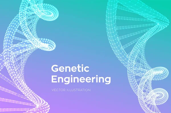 Dna 서 열. 와이어 프레임 Dna 분자 구조 메쉬. Dna 코드 편집 가능한 템플릿입니다. 과학 및 기술 개념입니다. 벡터 일러스트. — 스톡 벡터