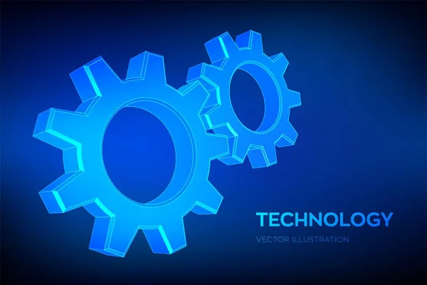 Tranen. Technische tandwielen. 3D draadgaas Gear. Mechanische technologie machine engineering symbool. Industrie ontwikkeling, motorwerk, business solution concept. Vectorillistratie. — Stockvector