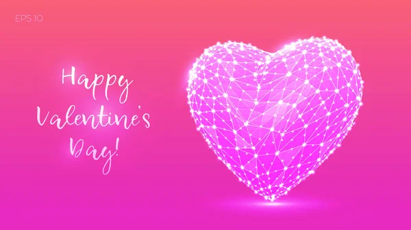 Abstraktes polygonales Herz. Valentinstag. Low Poly Herz aus Linien und Punkten in farbenfrohem Stil. fröhlicher Valentinstag. Liebessymbol. romantisches Design für den Valentinstag. Vektorillustration. — Stockvektor