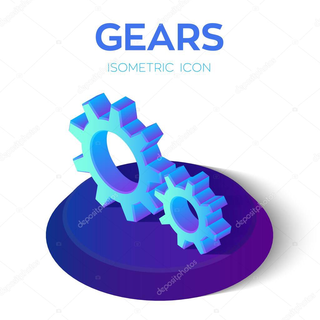 Gears Isometric Icon. 3D Isometric Gears sign. Created For Mobile, Web, Decor, Print Products, Application. Perfect for web design, banner and presentation. Vector Illustration.