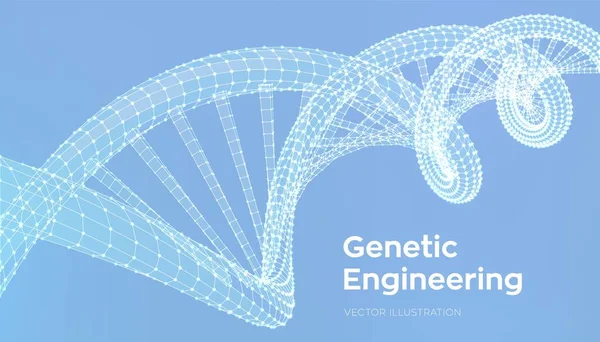 Secuencia ADN. Malla de estructura de moléculas de ADN Wireframe. Plantilla editable de código de ADN. Concepto de Ciencia y Tecnología. Ilustración vectorial . — Vector de stock