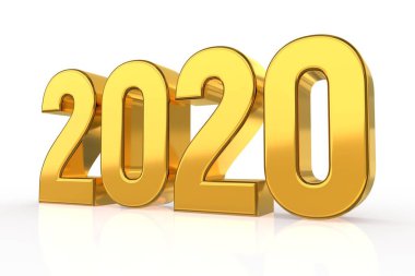 2020 Altın Sayılar beyaz arka planda izole edildi. Mutlu yıllar 2020. 3d Görüntü.