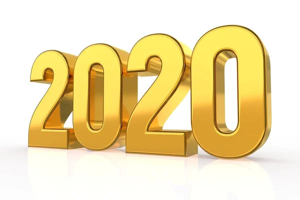 2020 Golden Numbers isolated on white background. Happy New Year 2020. 3D Illustration. — Stock Photo, Image