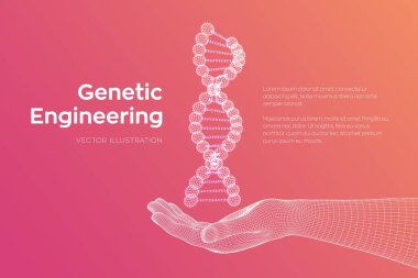 Dna dizisi elde. Tel kafes DNA molekülleri mesh yapı. DNA kodu editable şablon. Bilim ve Teknoloji kavramı. Vektör çizimi.