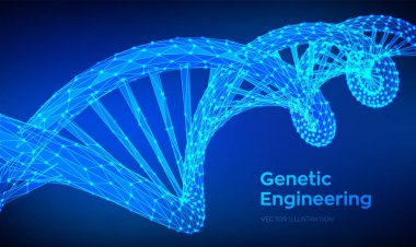 DNA dizisi. Soyut 3d poligonal tel kafes Dna molekülleri örgü yapısı. DNA kodu editable şablon. Bilim ve Teknoloji kavramı. 3d Düşük Poli Vektör illüstrasyon.
