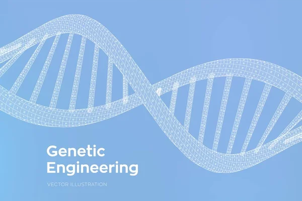 DNA-sekvens. Koncept binär kod mänskligt arvsmassa. Wireframe digitala DNA-molekyler struktur mesh. Artifical intelegence DNA-kod redigerbar mall. Vetenskaps-och teknikkoncept. Vektor illustration. — Stock vektor