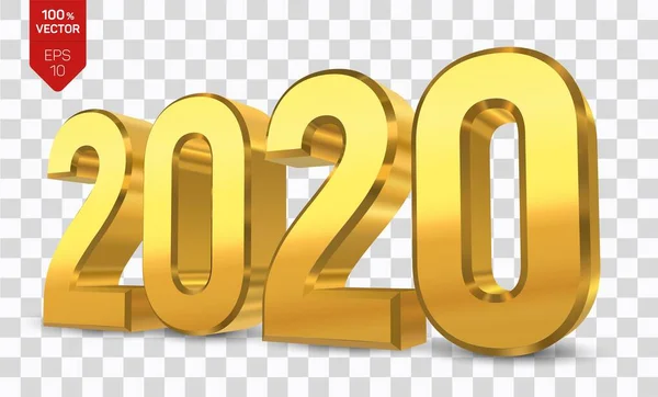 2020 Golden Numbers isolated on transparent background. Happy New Year 2020. 3D new year sign for greeting card or poster. Vector Illustration. — Stock Vector