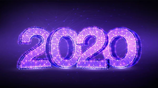 Numeri 2020. Felice anno nuovo 2020 banner design. Biglietto di auguri geometrico basso poli 2020 nuovo anno. Illustrazione vettoriale poligonale 3D . — Vettoriale Stock