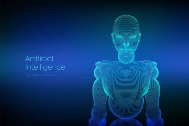 Kadın cyborg ya da robot. Soyut siber kadın. Ai 'li bilim kurgu sibernetik robot. Makine öğrenme ve yapay zeka teknolojisi kavramı. Dijital beyin. Vektör illüstrasyonu.