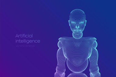 Kadın cyborg ya da robot. Soyut siber kadın. Ai 'li bilim kurgu sibernetik robot. Makine öğrenme ve yapay zeka teknolojisi kavramı. Dijital beyin. Vektör illüstrasyonu.