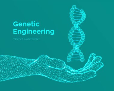 Dna dizisi elde. Tel kafes DNA molekülleri mesh yapı. DNA kodu editable şablon. Bilim ve Teknoloji kavramı. Vektör çizimi.