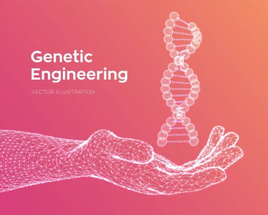 Dna dizisi elde. Tel kafes DNA molekülleri mesh yapı. DNA kodu editable şablon. Bilim ve Teknoloji kavramı. Vektör çizimi.