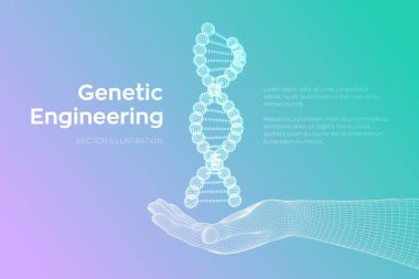 Dna dizisi elde. Tel kafes DNA molekülleri mesh yapı. DNA kodu editable şablon. Bilim ve Teknoloji kavramı. Vektör çizimi.