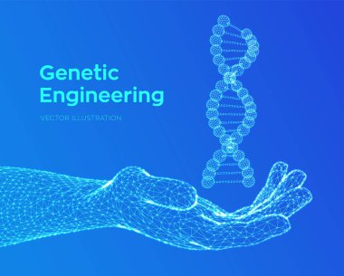 Dna dizisi elde. Tel kafes DNA molekülleri mesh yapı. DNA kodu editable şablon. Bilim ve Teknoloji kavramı. Vektör çizimi.