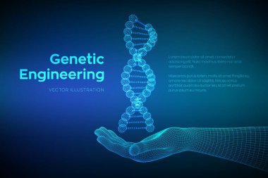Dna dizisi elde. Tel kafes DNA molekülleri mesh yapı. DNA kodu editable şablon. Bilim ve Teknoloji kavramı. Vektör çizimi.