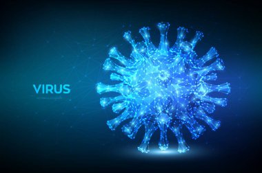 Coronavirus 2019-nCov novel coronavirus low poly abstract concept. Microscopic view of virus cell close up. Dangerous asian ncov corona virus, SARS pandemic risk. 3D polygonal vector illustration.