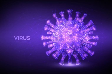 Coronavirus 2019-nCov novel coronavirus low poly abstract concept. Microscopic view of virus cell close up. Dangerous asian ncov corona virus, SARS pandemic risk. 3D polygonal vector illustration.