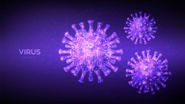 Coronavirus 2019-ncov romanı Coronavirus düşük polyester soyut kavramı. Virüs hücrelerinin mikroskobik görüntüsü yaklaşıyor. Tehlikeli Asya Ncov Corona virüsü, Sars salgını riski. 3d çokgen vektör çizimi