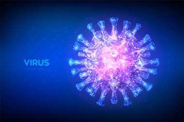 Coronavirus 2019-nCov novel coronavirus low poly abstract concept. Microscopic view of virus cell close up. Dangerous asian ncov corona virus, SARS pandemic risk. 3D polygonal vector illustration