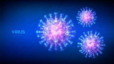 Coronavirus 2019-ncov romanı Coronavirus düşük polyester soyut kavramı. Virüs hücrelerinin mikroskobik görüntüsü yaklaşıyor. Tehlikeli Asya Ncov Corona virüsü, Sars salgını riski. 3d çokgen vektör çizimi