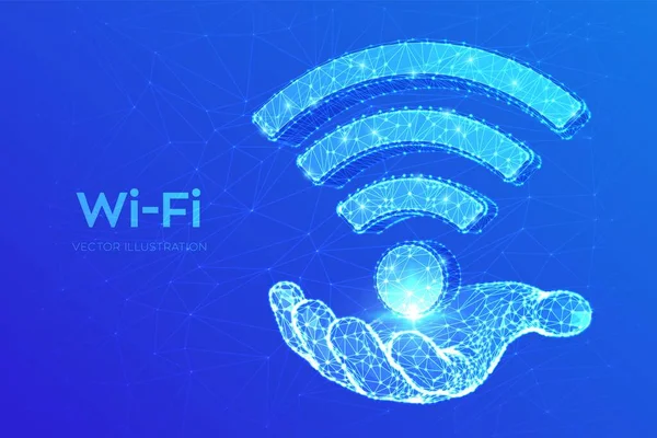 Netwerkpictogram Laag Poly Abstract Teken Hand Wlan Toegang Draadloze Hotspot — Stockvector