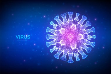 Coronavirus 2019-NCov. Soyut koronavirüs bakterisi. Virüs hücresinin mikroskobik görüntüsü yakın. COVID-19. Tehlikeli Asya Ncov Corona virüsü. SARS salgın risk konsepti. 3B vektör illüstrasyonu