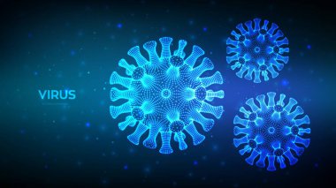 Coronavirus 2019-NCov. Soyut koronavirüs bakterisi. Virüs hücresinin mikroskobik görüntüsü yakın. COVID-19. Tehlikeli Asya Ncov Corona virüsü. SARS salgın risk konsepti. 3B vektör illüstrasyonu