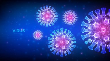 Coronavirus 2019-NCov. Soyut koronavirüs bakterisi. Virüs hücresinin mikroskobik görüntüsü yakın. COVID-19. Tehlikeli Asya Ncov Corona virüsü. SARS salgın risk konsepti. 3B vektör illüstrasyonu