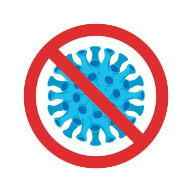Koronavirüsü imzalayın. COVID-19 'u durdurun. Coronavirus 2019-nCov romanı Coronavirus salgını. Coronavirus tehlikeli sağlık risk hastalığı. Tehlikeli hücrelerle salgın hastalık konsepti. Vektör illüstrasyonu