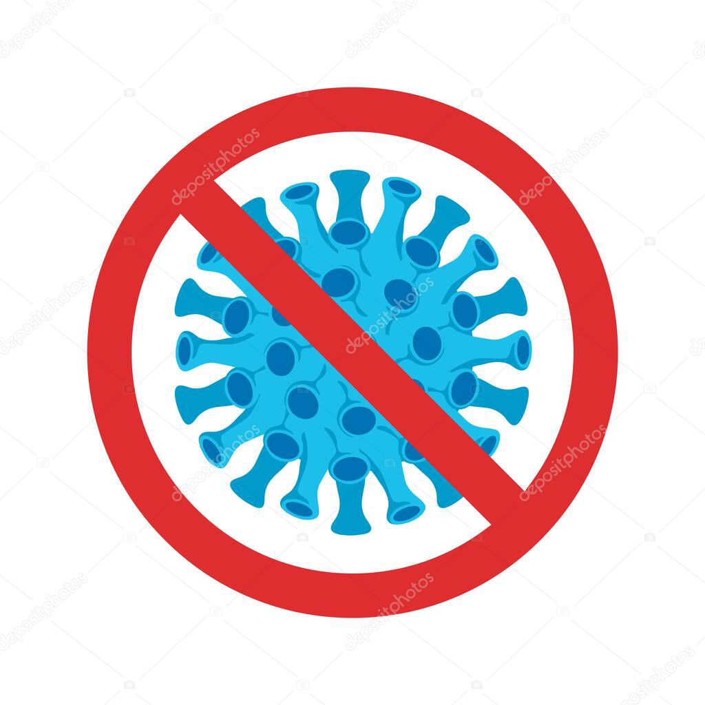 Sign caution coronavirus. Stop COVID-19. Coronavirus 2019-nCov novel coronavirus outbreak. Coronavirus danger health risk disease. Pandemic medical concept with dangerous cells. Vector illustration