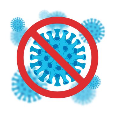 Koronavirüsü imzalayın. COVID-19 'u durdurun. Coronavirus 2019-nCov romanı Coronavirus salgını. Coronavirus tehlikeli sağlık risk hastalığı. Tehlikeli hücrelerle salgın hastalık konsepti. Vektör illüstrasyonu