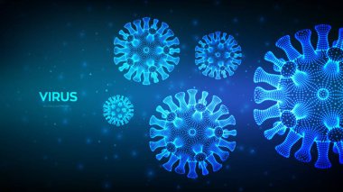 Coronavirus 2019-NCov. Soyut koronavirüs bakterisi. Virüs hücresinin mikroskobik görüntüsü yakın. COVID-19. Tehlikeli Asya Ncov Corona virüsü. SARS salgın risk konsepti. 3B vektör illüstrasyonu