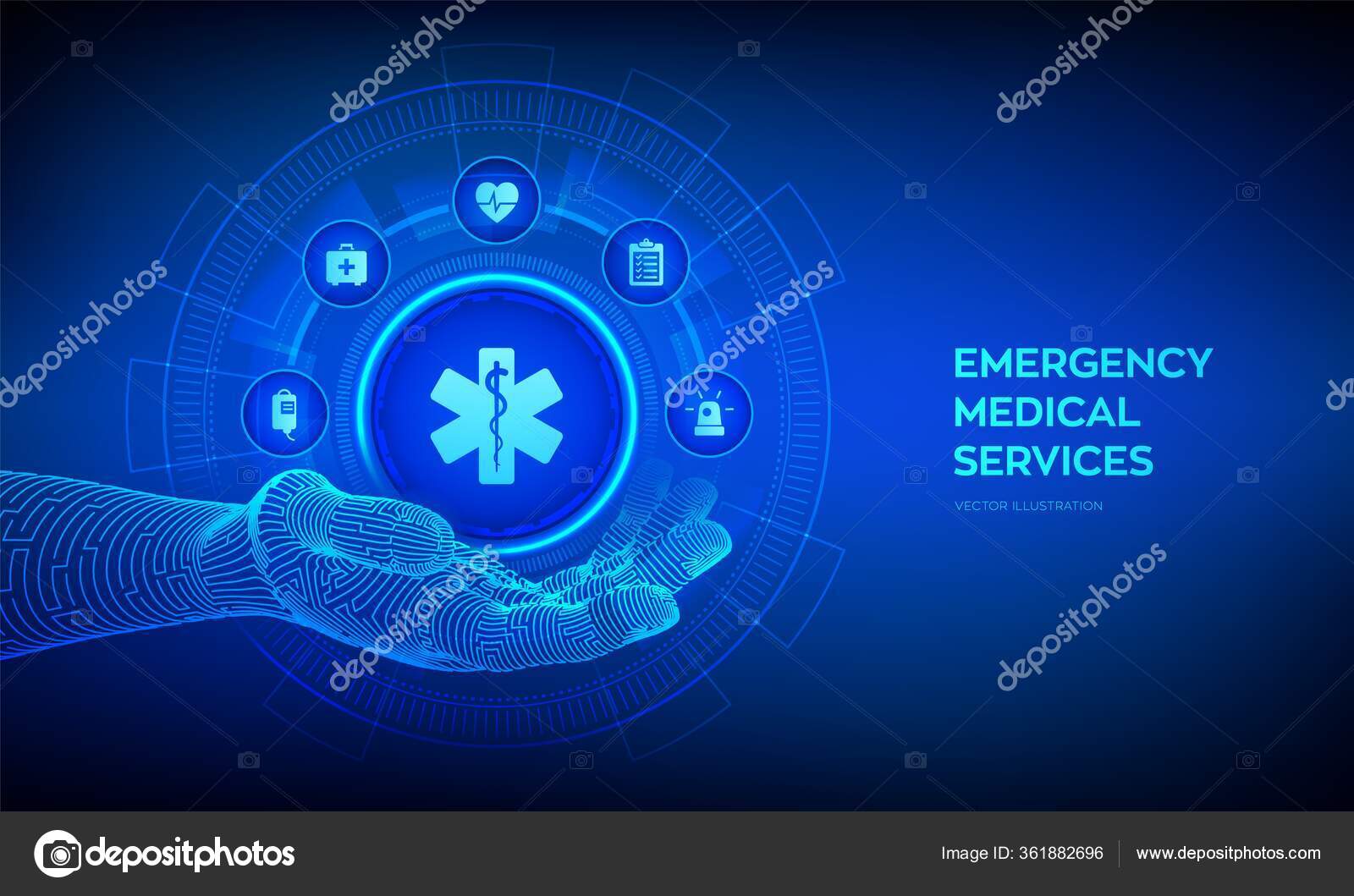 Emergency Medical Services Concept Virtual Screen Online Medical