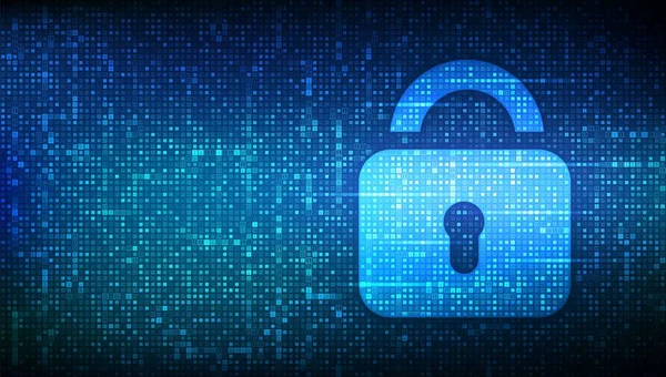 锁门网络安全 带有二进制码的钥匙孔图标的挂锁 保护与安全或安全概念 说明网络数据安全或信息隐私的概念 病媒图解 — 图库矢量图片
