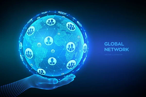 Conexão Rede Global Mapa Mundo Composição Ponto Linha Globo Terra — Vetor de Stock