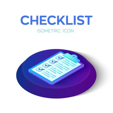 Kontrol listesi. 3B Isometric Kontrol Listesi simgesi. Mobil, Web, Dekor, Yazdırma Ürünleri ve Uygulama İçin Oluşturuldu. Web tasarımı, afiş ve sunum için mükemmel. Vektör İllüstrasyonu