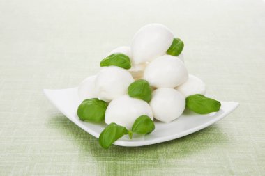 Yeşil zemin üzerine Fesleğenli Mozzarella peyniri