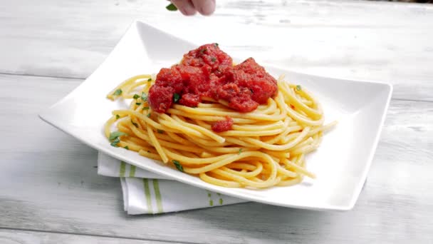 Spaghetti with tomato sauce — Stock Video