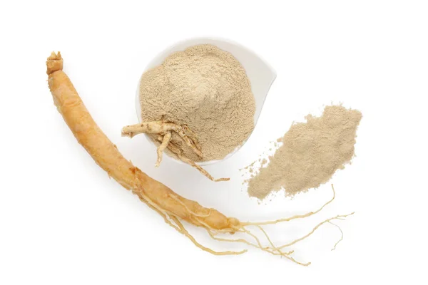 Ginseng wortel grond poeder van bovenaf. — Stockfoto