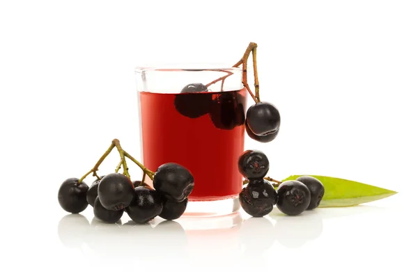 Fresh Juice Ripe Black Chokeberry Glass Berries Aronia Berry Drink — Stock Photo, Image