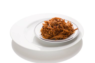 Geleneksel barbekü, domuz etini beyaz arka planda soyutladı. Mutfak eti yemek..