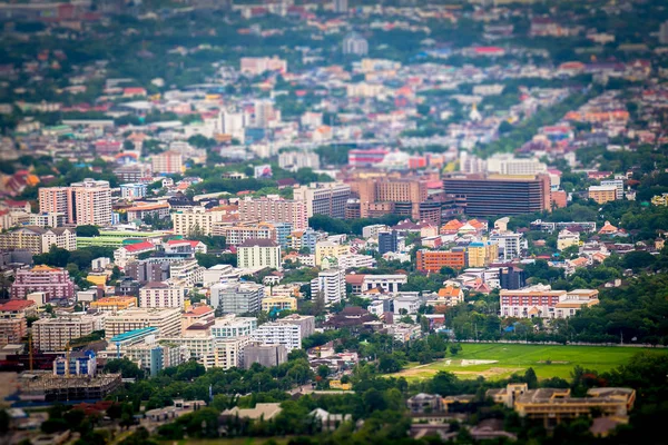 Tilt and shift miniature effect of buildings in Chiang Mai, Thai
