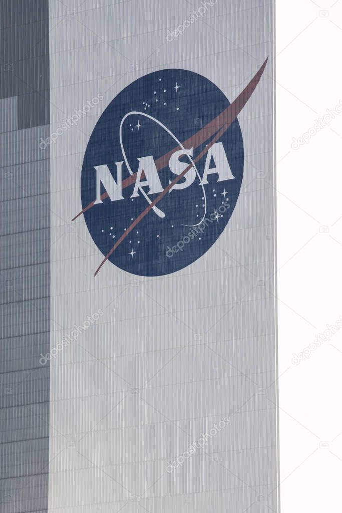 Cape Canaveral, Florida, USA - May 23, 2019: Big NASA logo on a building