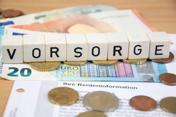 Vorsorge - het Duitse woord voor financiële voorzorgsmaatregelen Stockafbeelding