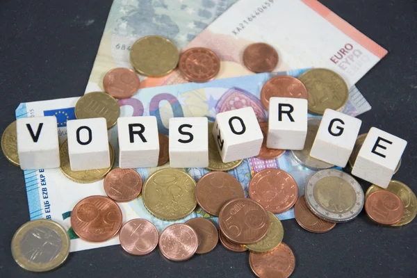 Vorsorge - het Duitse woord voor financiële voorzorgsmaatregelen Stockfoto