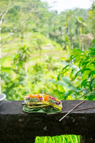 Religiöse Opferschale auf Bali — Stockfoto