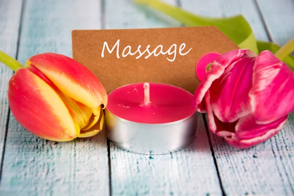 Massage written on paper tag — Stock Photo, Image