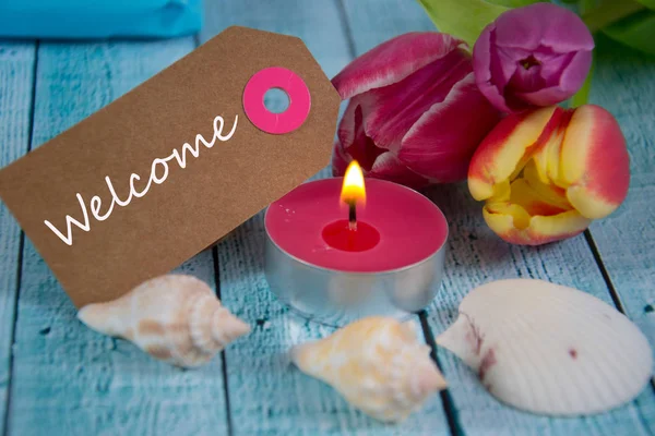 Welcome written on paper tag — Stock Photo, Image