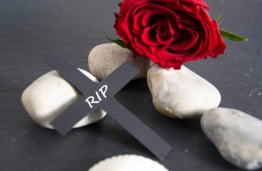 Üzerinde siyah haç yazılı RIP